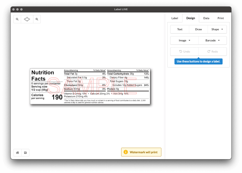 Example of Label LIVE's simple to use UI