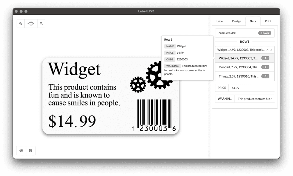 Screenshot of Label LIVE creating a label.