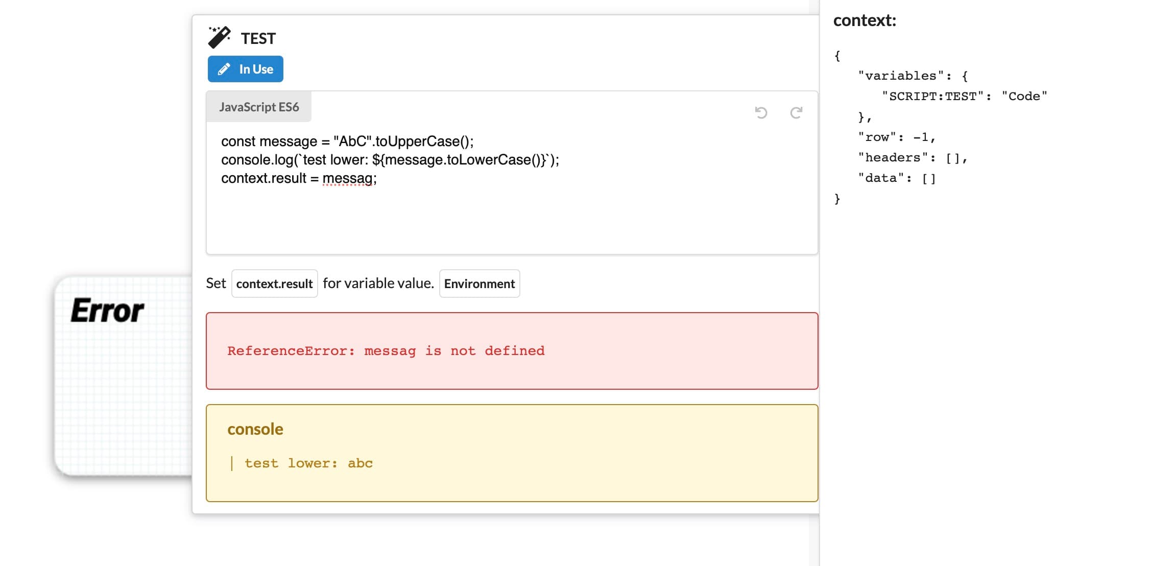 script debug and errors