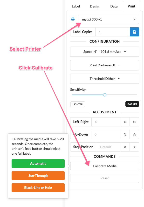 How do I calibrate my thermal printer?
