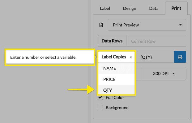 How can I print the number of copies from an Excel spreadsheet?
