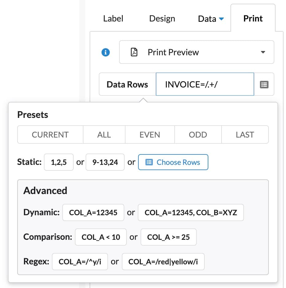 feature row selector